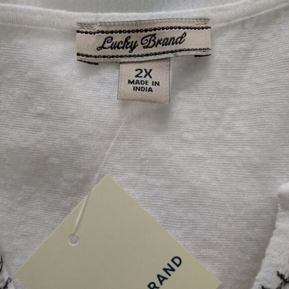 Lucky Brand Split Neck Embroidered Top - Picture 6 of 8